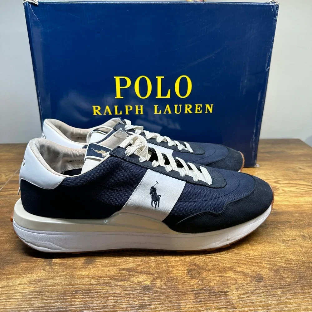 Polo Ralph Lauren Train 89 Navy White Suede Leather Sneakers Mens 12 PP-SK-LTL